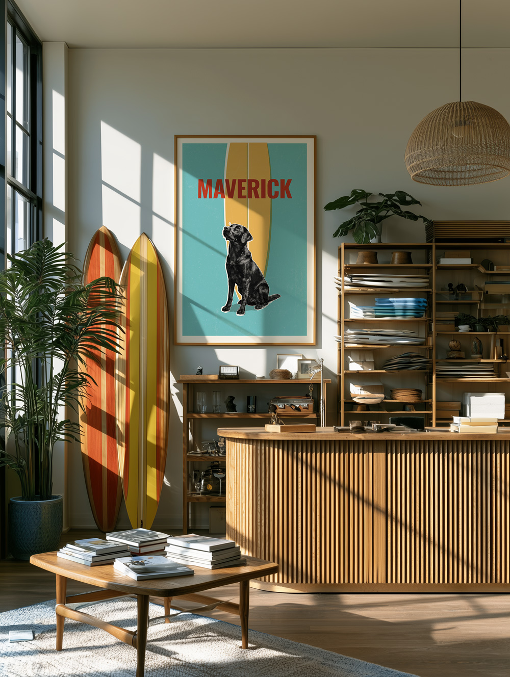 California Art Print of Maverick black lab